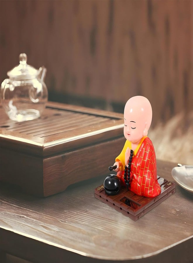 Oblivion Solar Powered Sitting Buddha Statue 1 Pc - Home Decoration Items for Living Room, Shaking Head Monk Figurine for Car Dashboard, Health, Wealth & Prosperity, Meditation Ornament (Red-Large) - Image 2